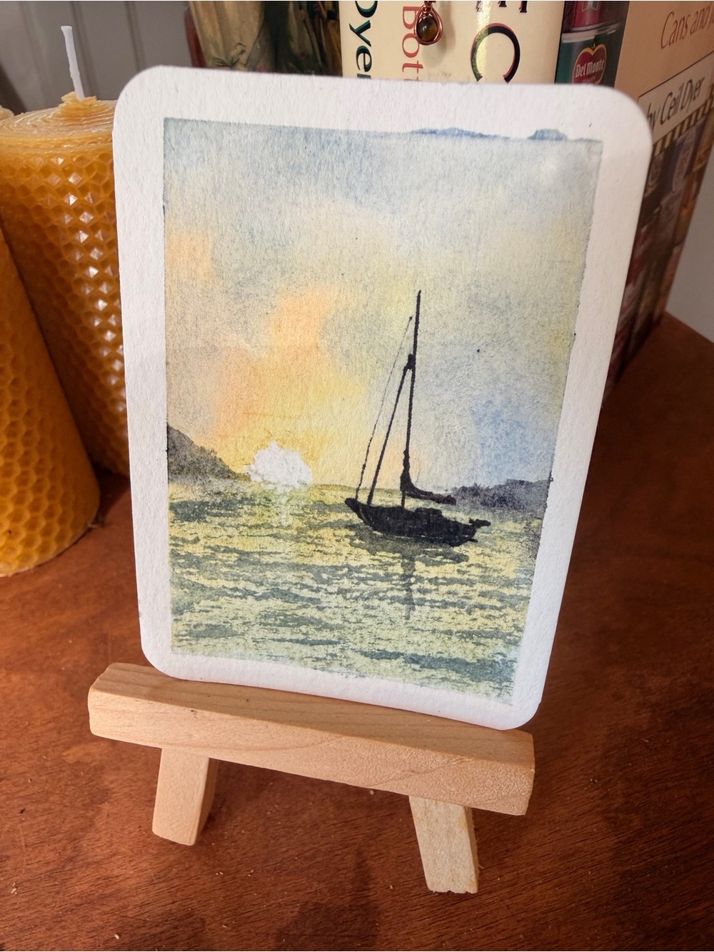 Tiny Moments | Original Miniature Sailboat Watercolor Painting | Sunset Art